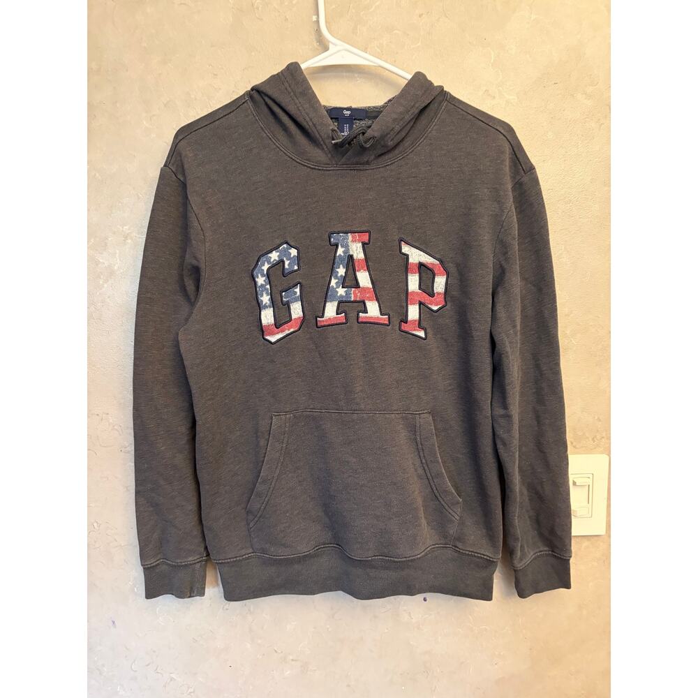 Vintage GAP American Flag Hoodie Gray Red White Patriotic Small - Picture 11 of 11